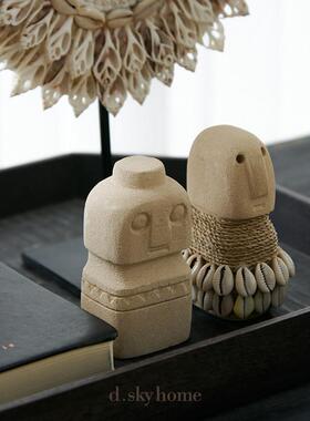 迪斯凯 印尼进口远古风格雕像摆件 几何抽象艺术原始石像人偶摆件