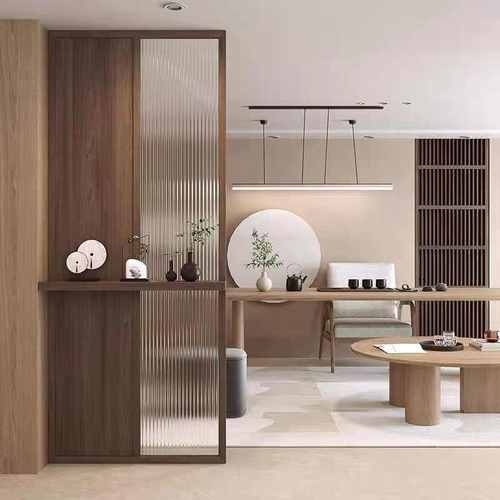 新中式实木浴室办公室玻璃隔断客厅玄关入户门屏风隔断客厅遮挡 - 图3