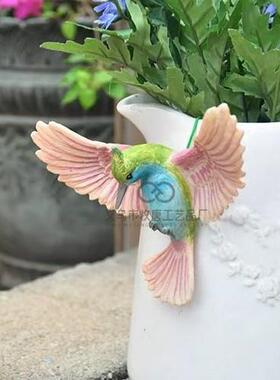 跨境新款彩色蜂鸟墙饰花盆边缘装饰墙面挂饰天使之翼羽毛树脂挂牌