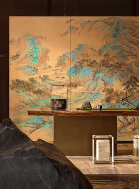 新装饰画走廊》中式体大幅联立多江山《高端过道玄关风景青绿挂画