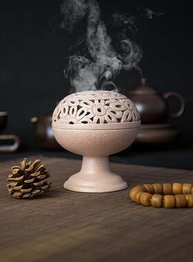陶瓷镂空带盖子彷古焚香炉茶室佛堂用香薰炉特色摆件