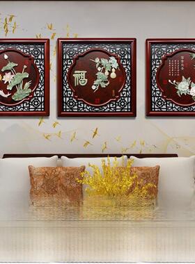 中国风走廊走廊挂画餐厅三联画浮雕壁画客厅沙发背景墙实木入口装