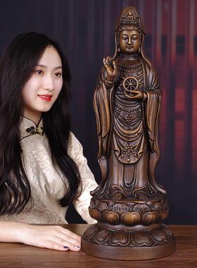 南海观音饰品实木雕塑观音菩萨佛像供奉客厅入口柜乔迁礼物
