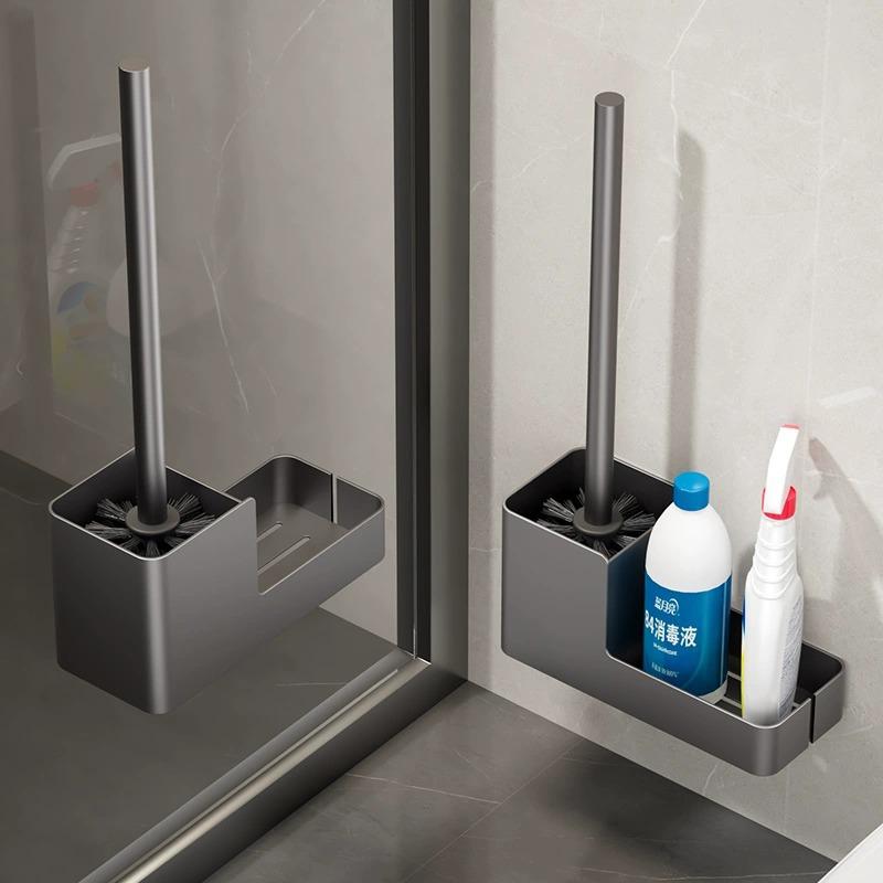Toilet brush wall-mounted punch-free storage rack for home use without dead corners toilet brush bathroom bathroom toilet artifact