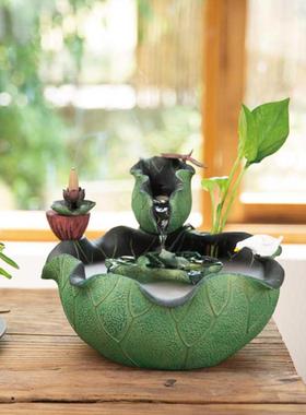 高档匠心坊荷花景观器流水摆件循环办公室桌面加湿水厅客玄关禅意