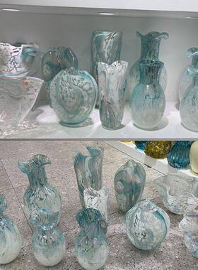 中古风琉璃花瓶摆件客厅插花高级感轻奢家居装饰水培花瓶玻璃花器