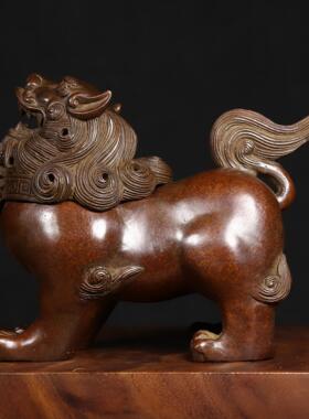纯铜复古望天吼香炉摆件古玩朝天吼熏香炉檀香炉家居摆饰瑞兽香炉