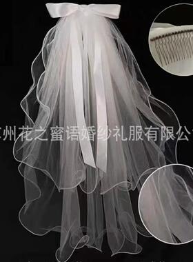 蝴蝶结新娘头纱超仙短款结婚头纱