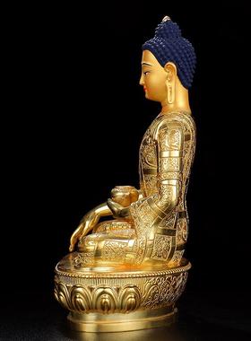 高档释迦尼佛佛像佛堂居家 供摆件密宗黄铜牟全鎏奉金5寸7寸1尺三