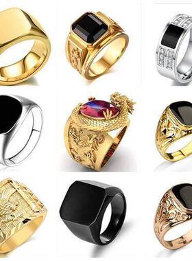 Signet Square Finger Rings For Men Punk Style Collection Gol