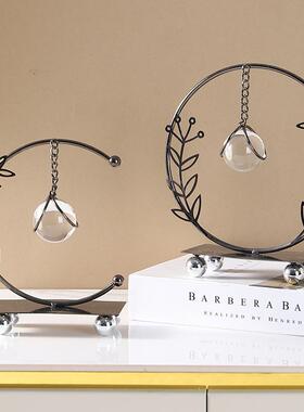 几何铁艺树叶子装饰品客厅电视柜酒柜摆件办公室桌面水晶球工艺品