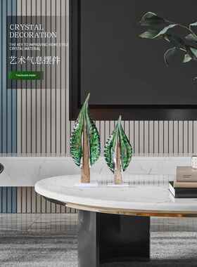 高档轻奢工高档摆件意艺术高树叶电视柜玄创关客厅级入户玻璃艺装