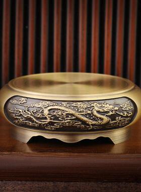 纯铜聚宝盆百福缸底座黄铜莲花底座圆形中式覆古装饰摆件家居铜器