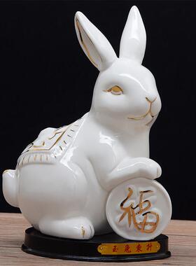 陶瓷12十二生肖摆件鼠牛虎兔龙蛇马羊猴鸡狗猪全套白瓷器风水招财