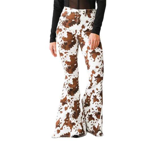 MAOMOUS women spring summer jeans cow pattern white bottom - 图3