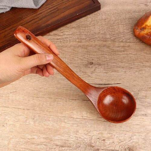 1Pc Wooden Large Capacity Soup Spoon Kitchen Use A Spoon To - 图0