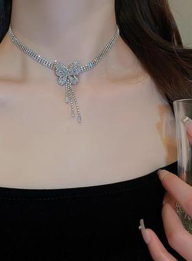 蝴蝶结夸张珍珠项链小众气质项链