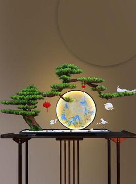 大型仿真绿植迎客松禅意摆件实木新中式玄关客厅办公室酒店微景观