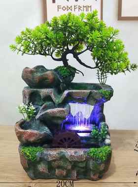 外贸雨件流小树景假山喷泉办公桌摆装饰盆景125工艺品水摆件