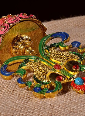 新款4寸莲花座八吉祥摆件（套）八宝家居手工招财鎏金彩绘