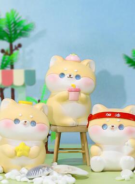 小柴旺旺小摆件创意可爱狗狗公仔办公桌面装饰车载摆件树脂工艺品
