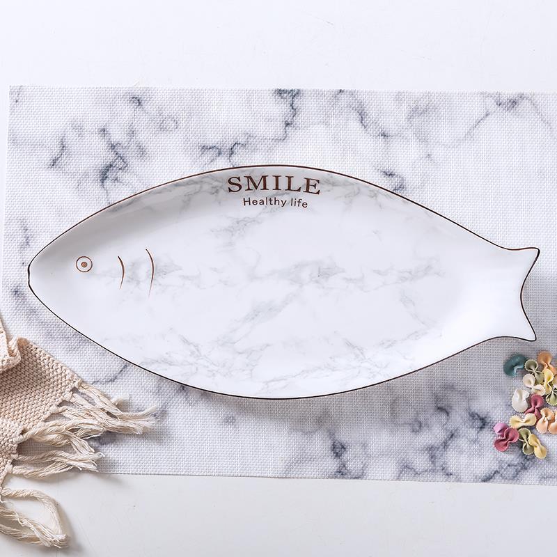 创意简约欧式鱼盘子家用大号长方形餐盘蒸鱼盘子北欧烤鱼盘可微波