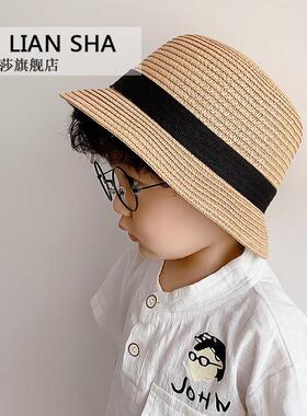 儿童帽子男童夏防晒帽遮阳帽女童草帽遮阳帽凉帽宝宝渔夫帽亲子帽