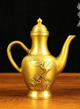 铜壶松鹤延年酒壶工艺品摆饰纯铜饭厅酒壶宴会家居婚庆铜酒壶铜器