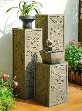 祥云柱展示柱仿石柱墩子客厅玄关盆景架底座花盆立柱室外落地摆件