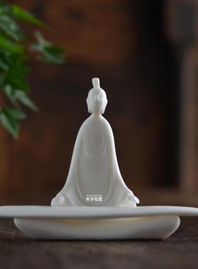 新款朴仙堂 朴小道仙抚琴 羊脂玉瓷 无相 小水生茶道香家居摆饰古