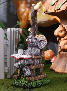 大象摆件树脂工艺品大象坐椅子看书咖啡休闲场景户外庭院装饰摆件