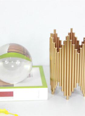 样板房装饰金属摆件软装饰品不锈钢工艺品创意家居竹节水晶球摆件