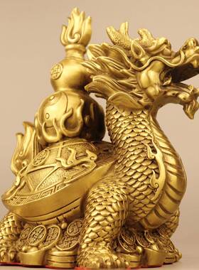 龙龟葫芦摆件黄铜龙头龟福禄龙龟金钱元宝龟客厅门店装饰工艺品