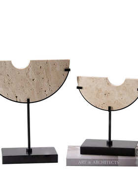 新中式客厅大理石拱门摆件现代黄洞石几何拱形玄关酒柜家居装饰品