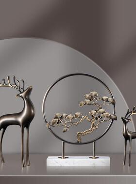 招财黄铜鹿创意办公室桌面装饰品家居客厅电视柜酒柜轻奢高档摆件