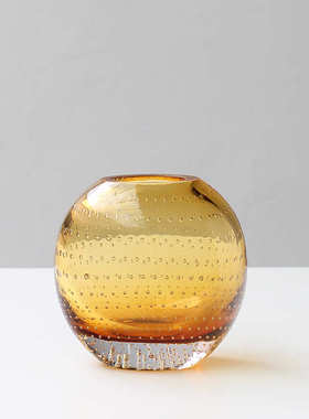 底花瓶瓶 碧琥珀色客厅琉璃简约样板间餐桌玻璃轩装饰厚圆球气泡