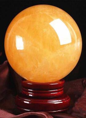 天然黄水晶球摆件原冰洲石黄色水晶球厨房西北角火烧天门客厅摆设