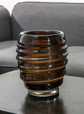 厂家严选咖色螺纹琉璃花瓶 客厅餐桌插花器家居样板间工艺品摆件