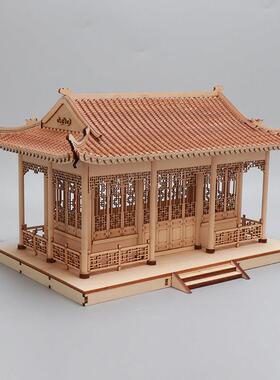 新中式创意木制古建筑凉亭样板房间书房卧室电视柜桌面装饰品摆件