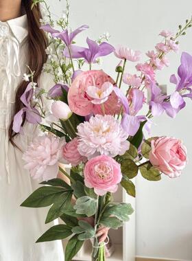 仿真花假花花束家居插花手捧花毕业莫奈花园婚礼庆典祝福玫瑰剑兰