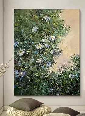 网红森装林田手绘油画原木风植绿花园卉饰画客厅玄关丙绿色烯肌理