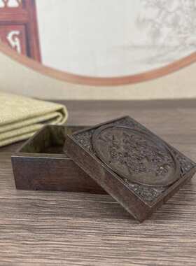 做旧铜仿古飞燕四方墨盒摆件 新中式家居书房办公室桌面文房四宝