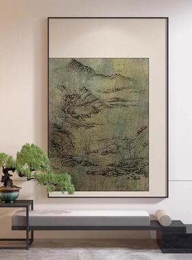 新中式复古绿色山水装饰画酒店客厅玄关书房挂画高级感古典壁画竖