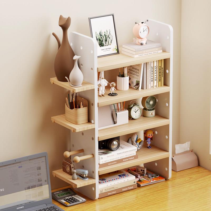 Computer desk solid wood bookshelves desk student study desk hole board desktop storage rack multi-layer storage table shelves