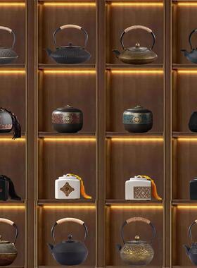 中式覆古高级感茶室氛围布置茶柜博古架茶壶茶叶罐茶道摆件工艺品