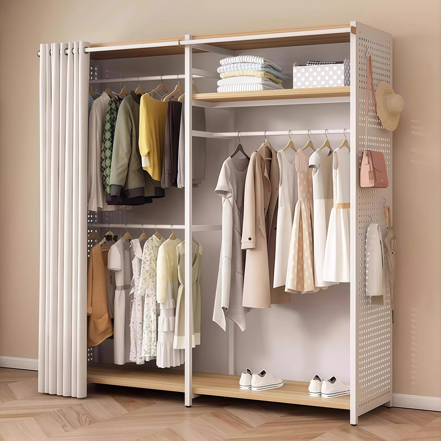 Wardrobe metal perforated board for rental housing, one-piece free assembly, small apartment wardrobe, simple floor-to-ceiling bedroom home use