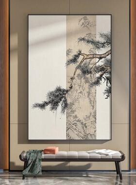 网红中式景松树国古风茶装版中饰画竖书房室客厅玄关画背墙壁典挂