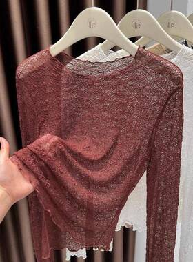 Women's Hollow Out Lace Top, Long Sleeve