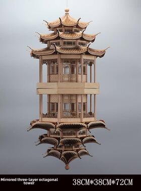 新中国风古风古建筑反射亭样板房装饰中国风挂件镜光装饰