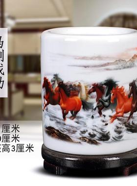 正品德镇陶装瓷房器仿古粉彩笔筒创意时尚景办公室书饰摆件教师节